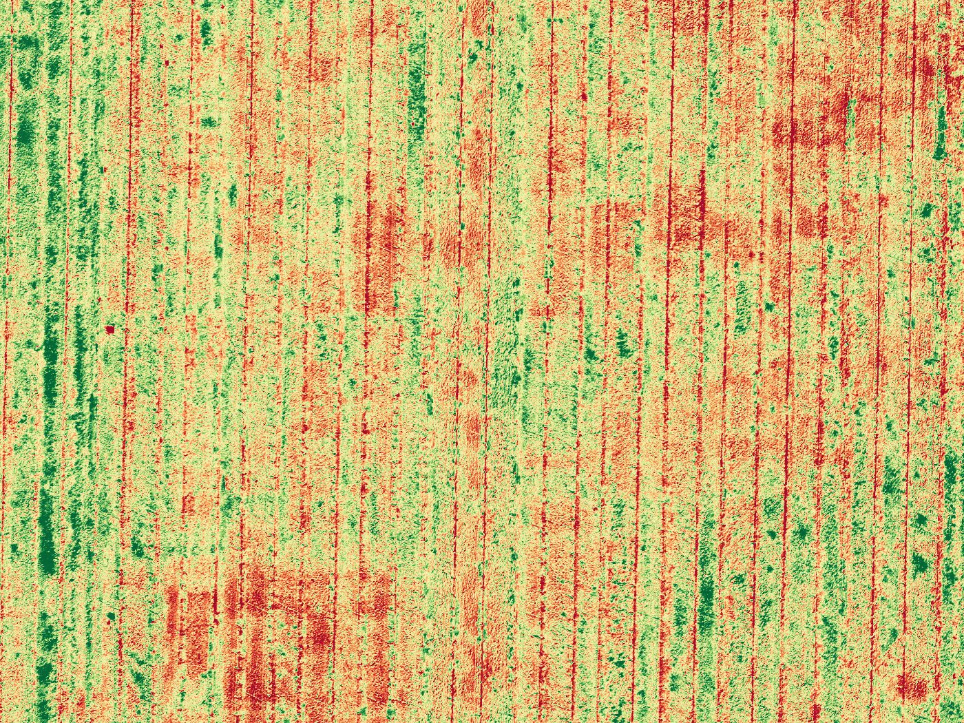 Multispectral NDRE relative-vigor index map of a vineyard block, green higher-vigor through orange lower-vigor zones; a demonstration capture.