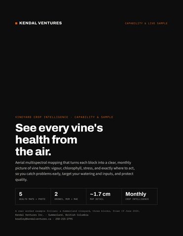 Report page 1, branded cover for the vineyard crop intelligence sample. Activates a larger view.