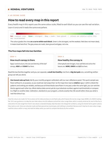 Report page 3, the 60-second guide to reading every map in the report. Activates a larger view.