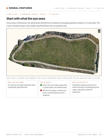 Report page 4, the block in true colour, the orientation layer every map lines up to. Activates a larger view.